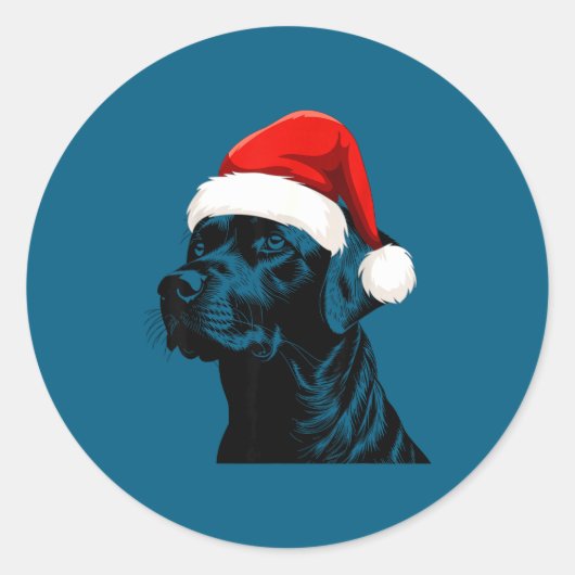 Black Lab Labrador Santa Hat Christmas Holiday Pet Ronde Sticker (Voorkant)
