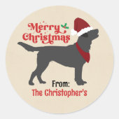 Black Lab Labrador Vrolijk Kerstfeest Ronde Sticker (Voorkant)