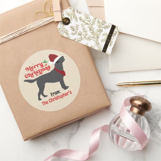 Black Lab Labrador Vrolijk Kerstfeest Ronde Sticker (Geschenken)