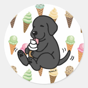 Black Lab Licking Ice Cream Ronde Sticker
