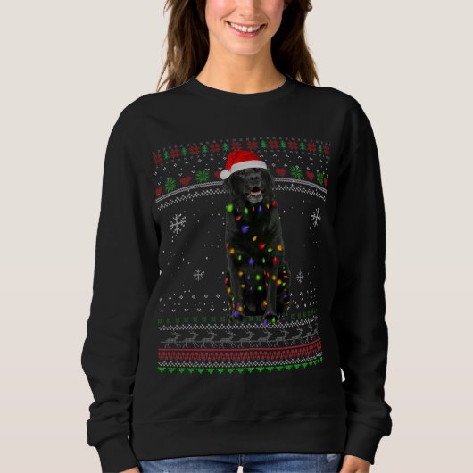 Black Lab Lights Funny Kerstmis Pajama Trui (Voorkant)