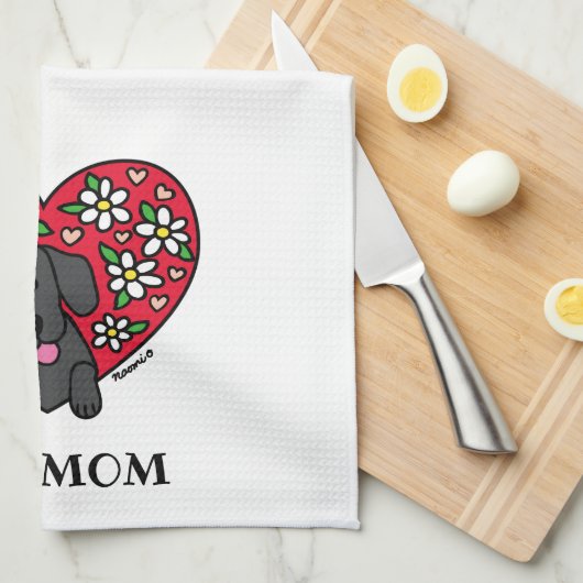 Black Lab Mam Floral Heart Kitchen Towel Theedoek (Quarter Fold)