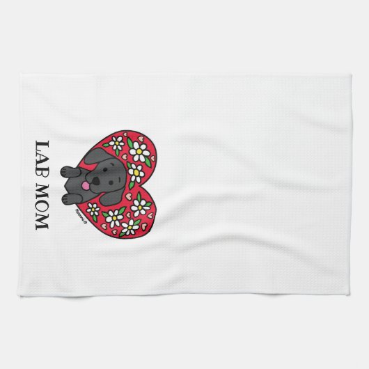 Black Lab Mam Floral Heart Kitchen Towel Theedoek (Horizontaal)