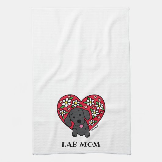 Black Lab Mam Floral Heart Kitchen Towel Theedoek (Verticaal)
