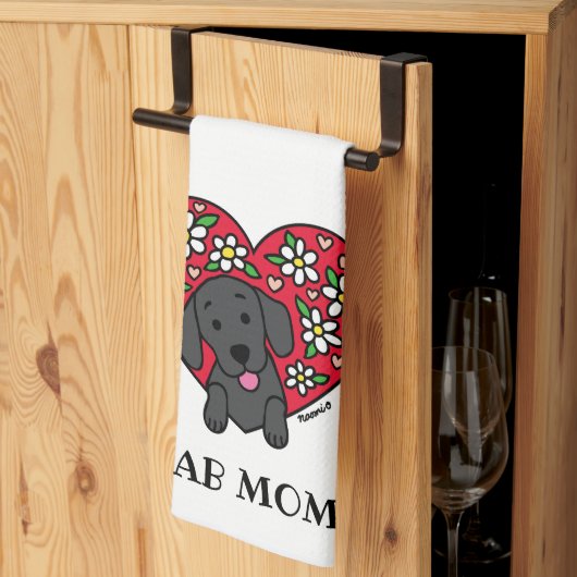 Black Lab Mam Floral Heart Kitchen Towel Theedoek (Derde Gevouwen)