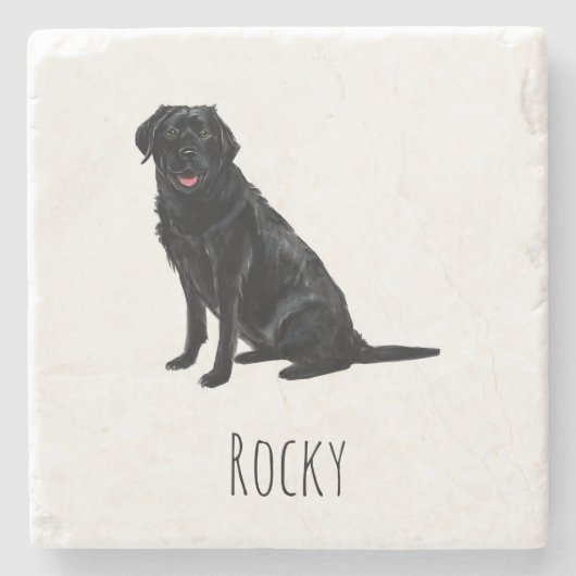 Black Lab Marble Drink Coasters - Custom Dog Name Stenen Onderzetter (Voorkant)