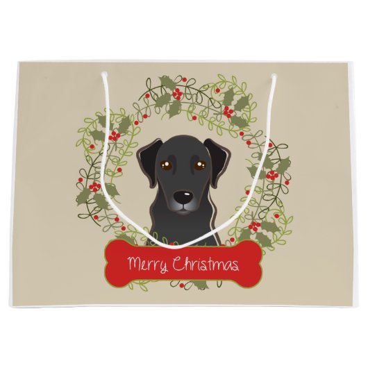 Black Lab Merry Christman Gift Bag Large Cadeautasje (Voorkant)