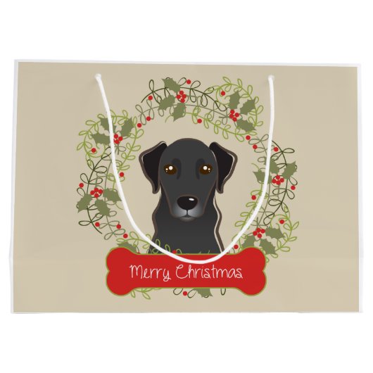 Black Lab Merry Christman Gift Bag Large Cadeautasje (Achterkant)
