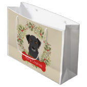 Black Lab Merry Christman Gift Bag Large Cadeautasje (Voorkant Gekanteld)