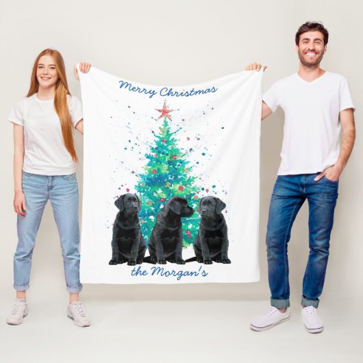 Black Lab Merry Kerstcute Puppy Labrador Fleece Deken (In situ)