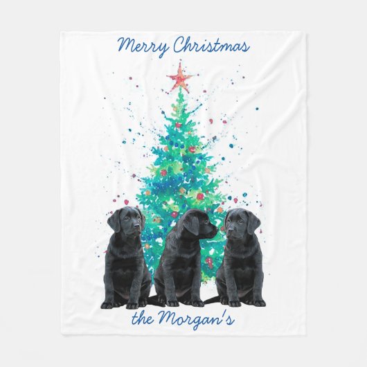 Black Lab Merry Kerstcute Puppy Labrador Fleece Deken (Voorkant)