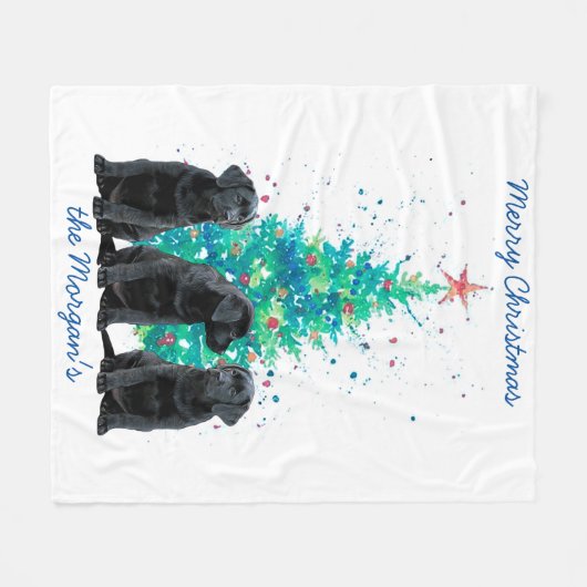 Black Lab Merry Kerstcute Puppy Labrador Fleece Deken (Voorkant (Horizontaal))