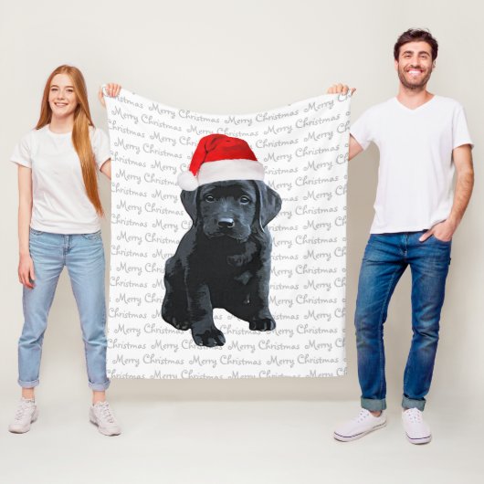 Black Lab Merry Kerstdog Labrador Fleece Deken (In situ)