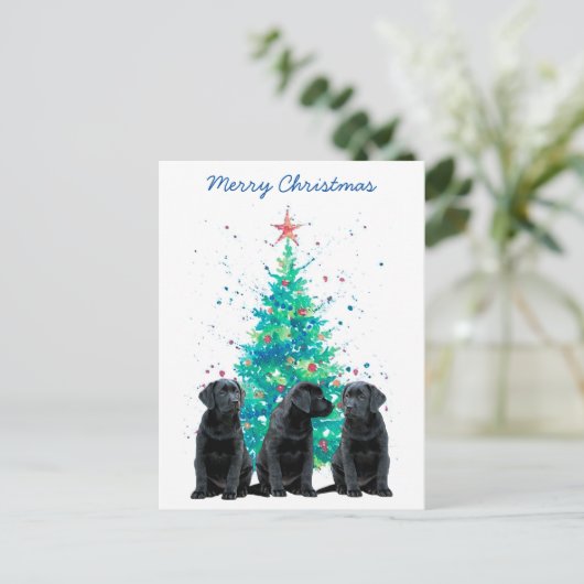 Black Lab Merry Kerstlabrador Cute Dog Puppy Feestdagenkaart (Staand voorkant)