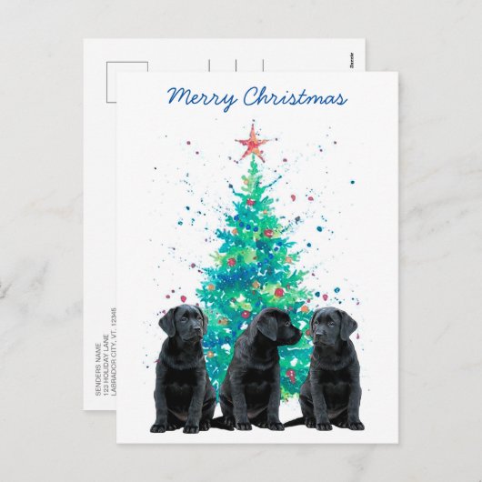 Black Lab Merry Kerstlabrador Cute Dog Puppy Feestdagenkaart (Voorkant / Achterkant)