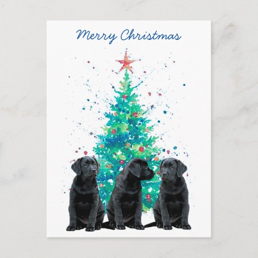 Black Lab Merry Kerstlabrador Cute Dog Puppy Feestdagenkaart (Voorkant)