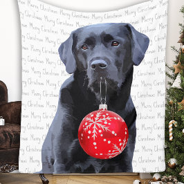 Black Lab Merry Kerstlabrador Fleece Deken