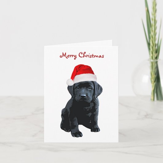 Black Lab Merry Kerstlabrador Puppy Santa Dog Feestdagen Kaart (Voorkant)