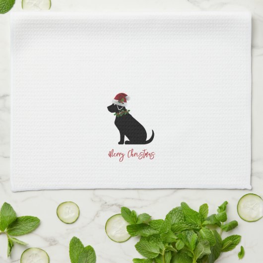 Black Lab Merry Kerstmis Silhouette Fun Modern Theedoek (Gevouwen)