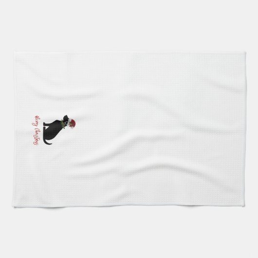 Black Lab Merry Kerstmis Silhouette Fun Modern Theedoek (Horizontaal)