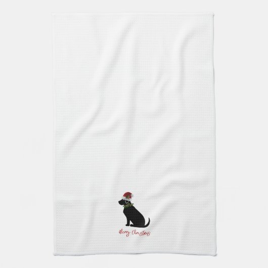 Black Lab Merry Kerstmis Silhouette Fun Modern Theedoek (Verticaal)