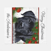 Black Lab Merry Kerstpuppy Labrador Fleece Deken (Voorkant (Horizontaal))