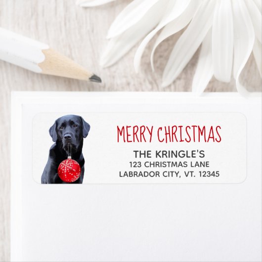 Black Lab Merry Kerstrode labrador Cute Dog Etiket (Insitu)