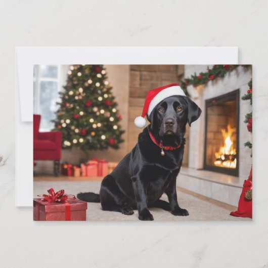 Black Lab met een kerstboom Feestdagenkaart (Voorkant)