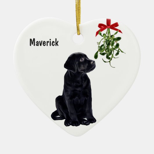 Black Lab Mistletoe-kerstversiering Keramisch Ornament (Voorkant)