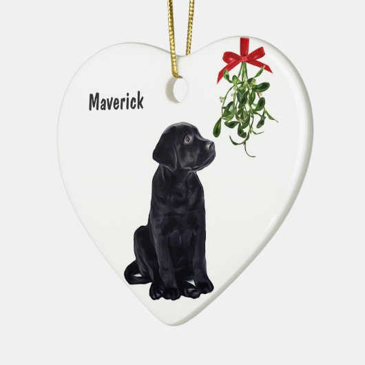 Black Lab Mistletoe-kerstversiering Keramisch Ornament (Links)