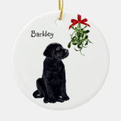 Black Lab Mistletoe Pet Dog Kerstmis Keramisch Ornament (Voorkant)