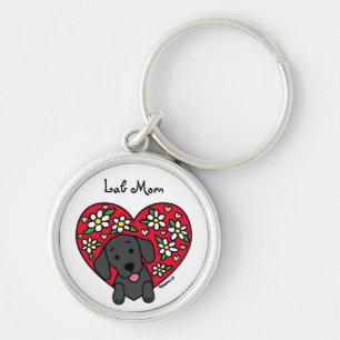 Black Lab Mom Floral Heart Keychain