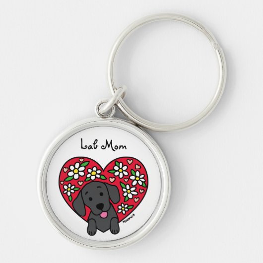 Black Lab Mom Floral Heart Keychain (Voorkant)