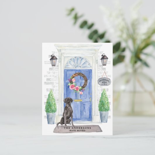 Black Lab Moving Announcement Briefkaart (Staand voorkant)