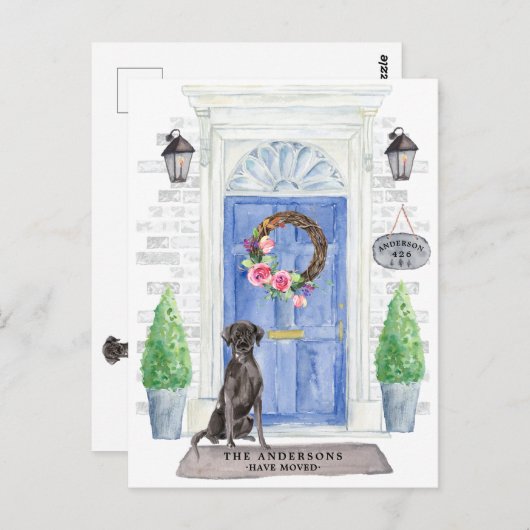 Black Lab Moving Announcement Briefkaart (Voorkant / Achterkant)