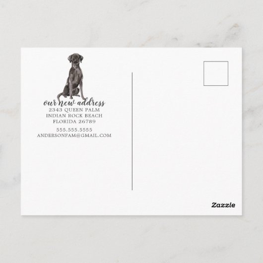 Black Lab Moving Announcement Briefkaart (Achterkant)