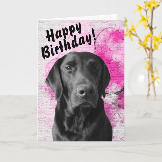 Black Lab  Pawsome Birthday Kaart roze (Gele Bloem)