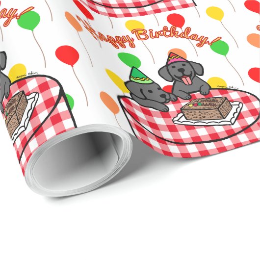 Black Lab Puppies Happy Birthday Cadeaupapier (Rol Hoek)