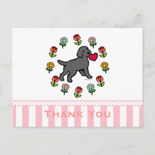 Black Lab Puppy and Red Heart Floral Briefkaart