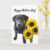 Black Lab Puppy and Sunflower Pun Kaart (Gele Bloem)