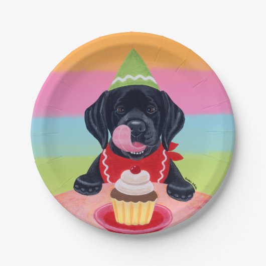 Black Lab Puppy Birthday Cupcake Borden Papieren Bordje (Voorkant)