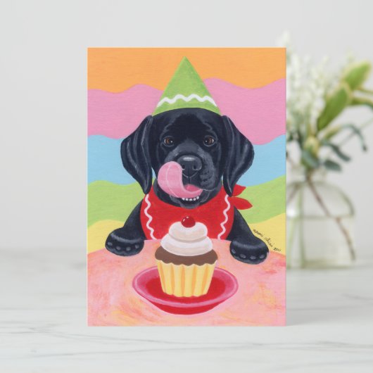 Black Lab Puppy Birthday-uitnodigingen Kaart (Staand voorkant)