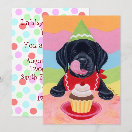 Black Lab Puppy Birthday-uitnodigingen Kaart (Voorkant / Achterkant)