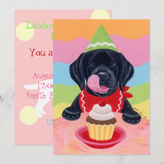 Black Lab Puppy Birthday-uitnodigingen Kaart (Voorkant / Achterkant)