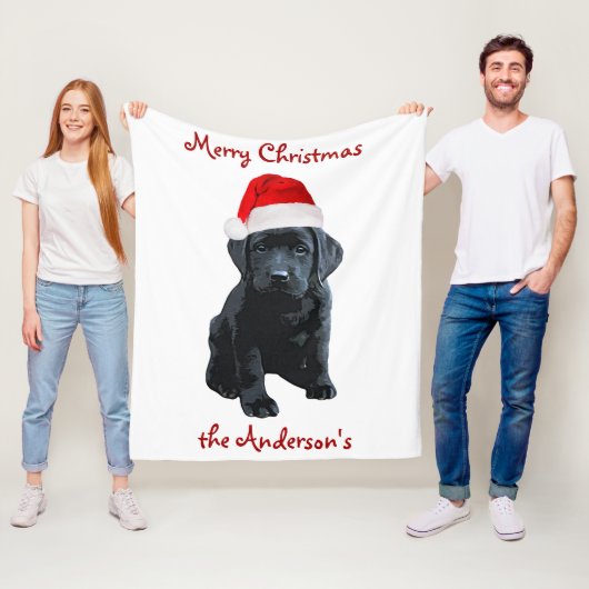 Black Lab Puppy Dog-kerstlabrador Fleece Deken (In situ)