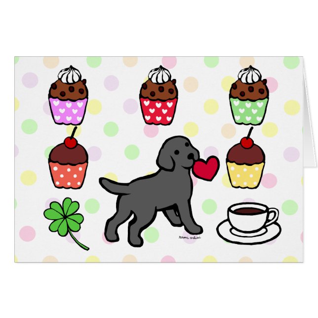 Black Lab Puppy Heart Cartoon (Voorkant Horizontaal)