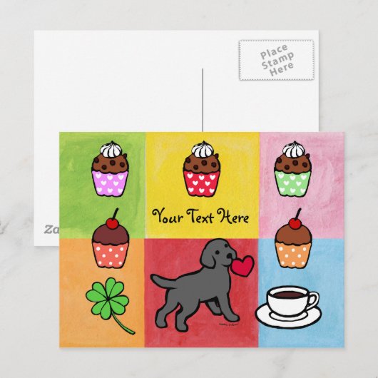 Black Lab Puppy Heart Cartoon Briefkaart (Voorkant / Achterkant)