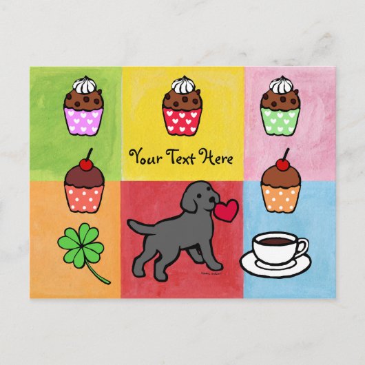 Black Lab Puppy Heart Cartoon Briefkaart (Voorkant)
