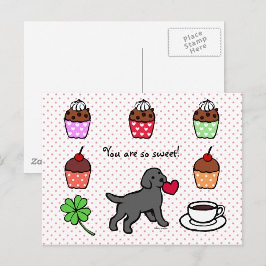 Black Lab Puppy Heart Cartoon Briefkaart (Voorkant / Achterkant)