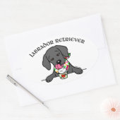 Black Lab Puppy Ice Cream Cartoon Ovale Sticker (Envelop)